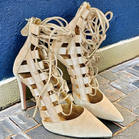 Aquazzura Beige Suede ‘Amazon’ Lace Up Pumps Size 5 ASO Eiza Gonzalez - Picture 7 of 15
